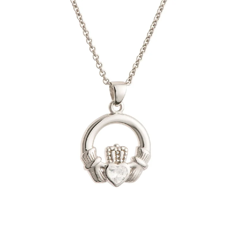 dainty rose gold necklace-Galway Crystal Claddagh Crystal Sterling Silver Pendant