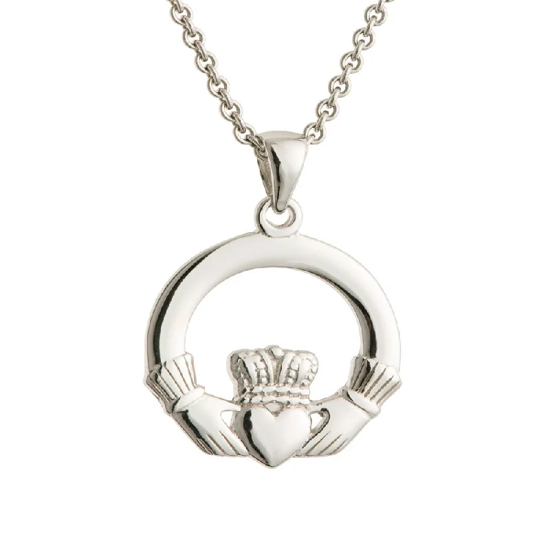 custom gold bar necklace for women-Galway Crystal Claddagh Sterling Silver Pendant