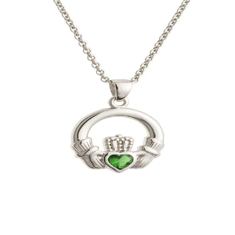 gold circle pendant necklace-Galway Crystal Green Crystal Claddagh Sterling Silver Pendant