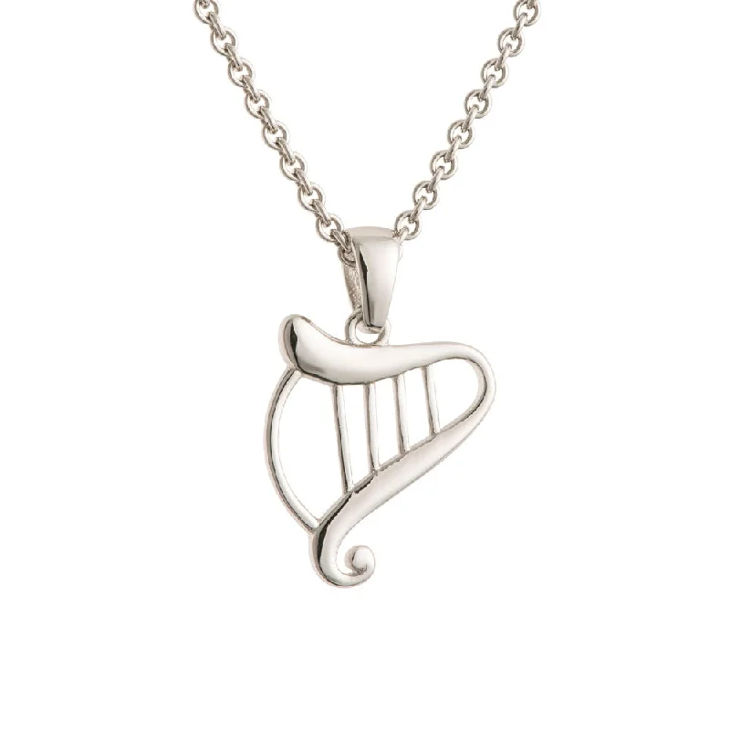 heart pendant necklace for anniversary-Galway Crystal Harp Sterling Silver Pendant