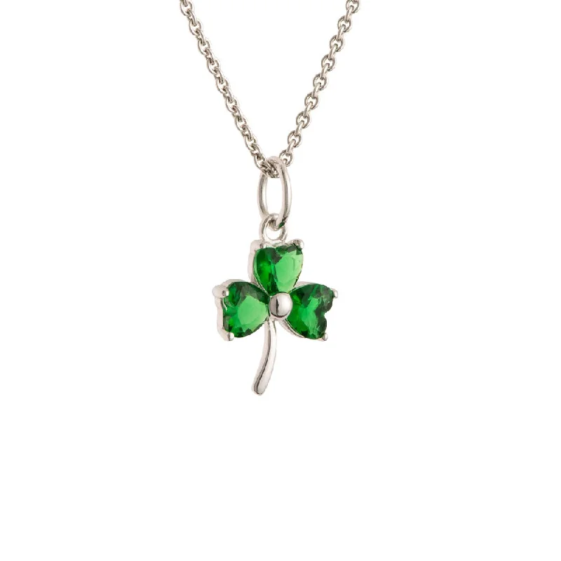 custom name bar pendant necklace-Galway Crystal Shamrock Green Crystal Sterling Silver Pendant