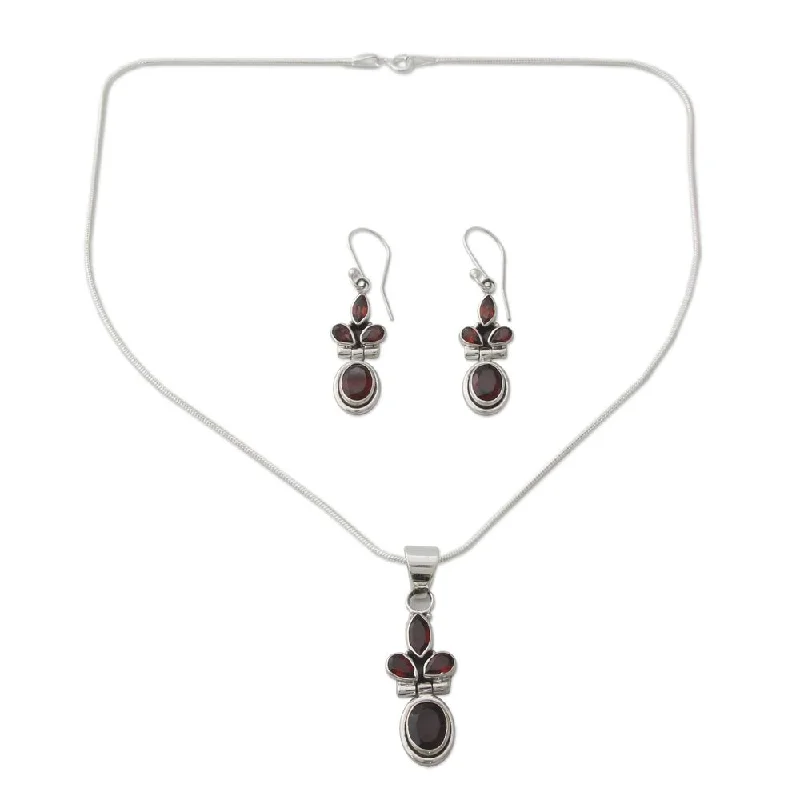 custom charm pendant necklace for men-Garnet Jewelry Set, 'Eternal Love' (India) - 7'6" x 9'6"