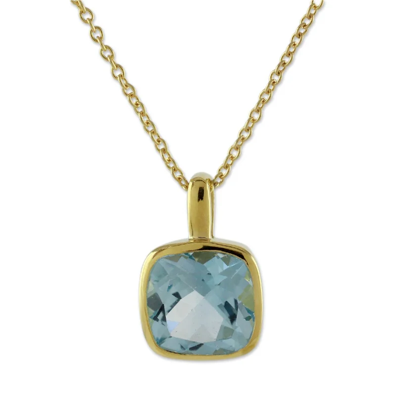 gold triangle pendant necklace-Gold Vermeil Blue Topaz Pendant Necklace, Modern Charm (India) - 7'6" x 9'6"