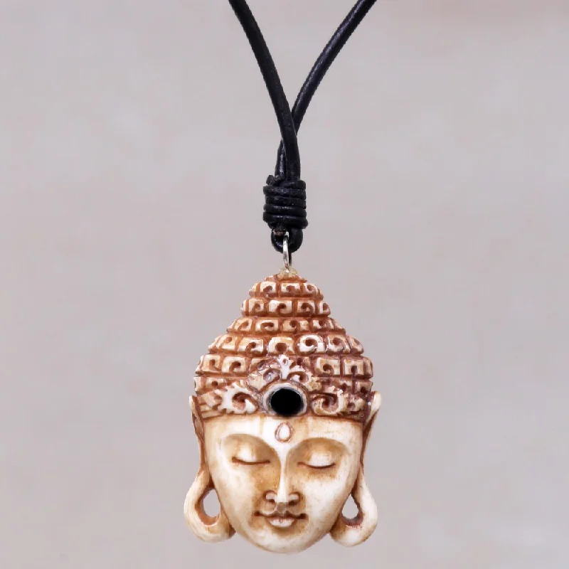 men’s customized silver necklace-Handcrafted Leather 'Buddha Head' Necklace (Indonesia)