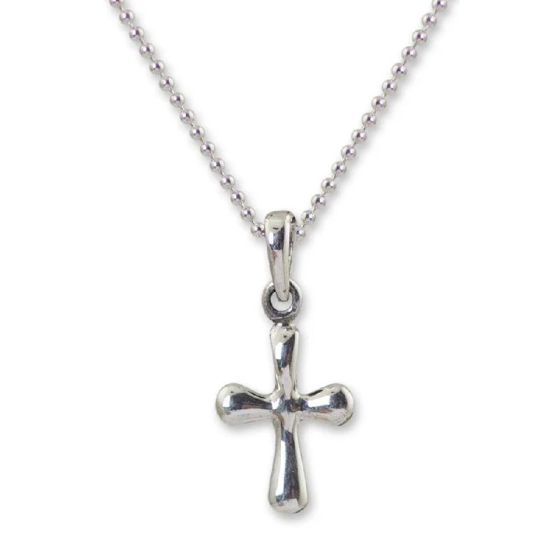 silver circle pendant necklace for women-Handcrafted Sterling Silver 'Modern Cross' Necklace (Thailand)