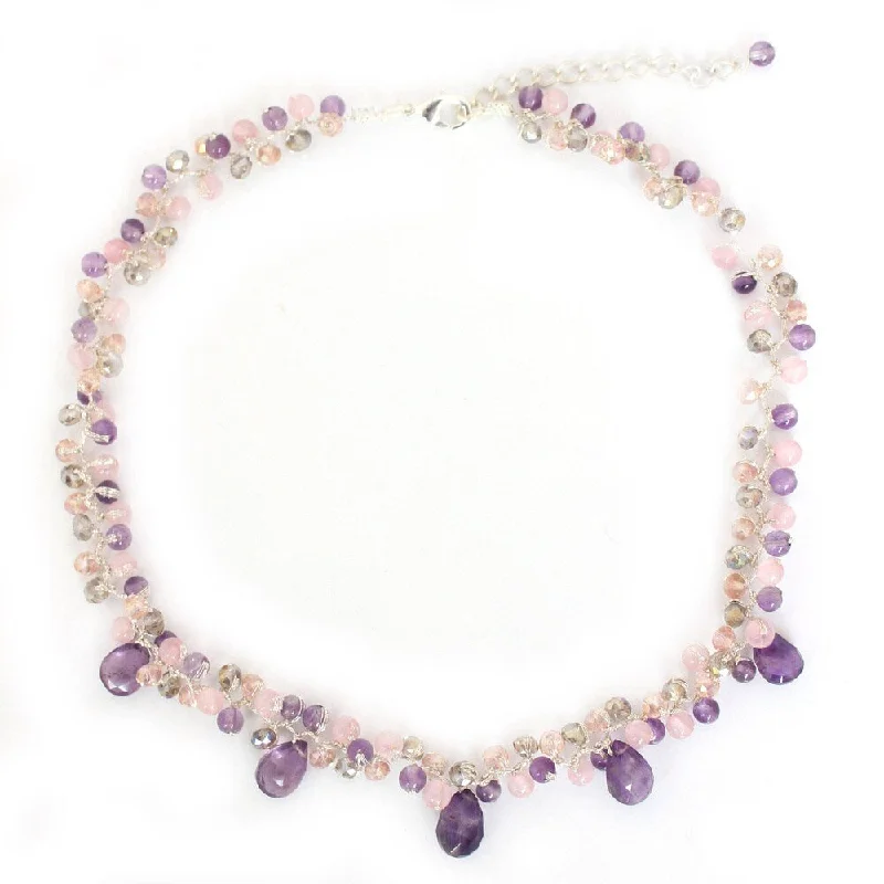 personalized moonstone pendant necklace-Handmade Amethyst and Quartz 'Lavish Lilac Lanna' Necklace (Thailand) - 14.5" L x 0.4" W