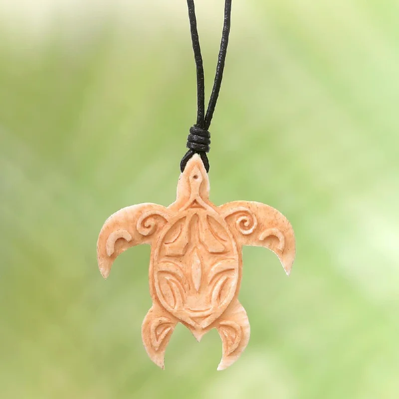 women’s custom engraved pendant necklace-Handmade Leather 'Gliding Turtle' Necklace (Indonesia)