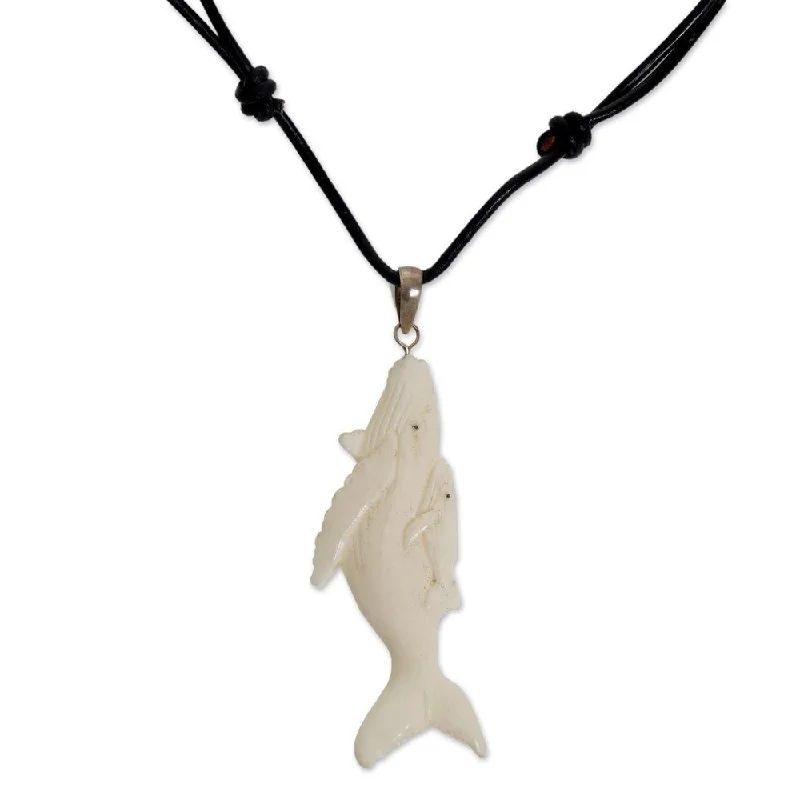 crystal teardrop pendant for necklace-Handmade Leather 'Loving Whales' Necklace (Indonesia)