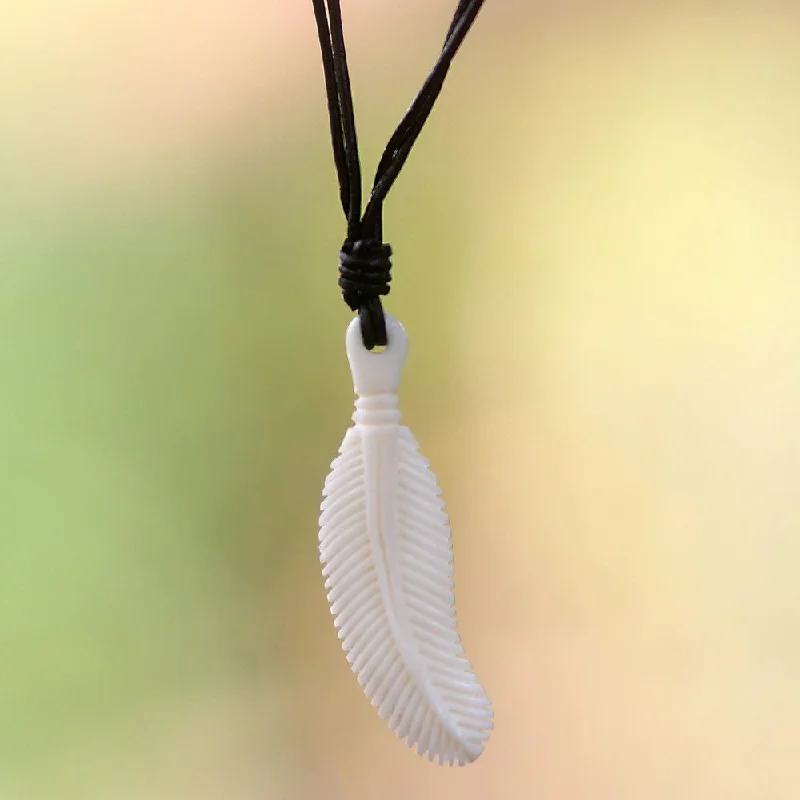 silver long chain pendant necklace-Handmade Leather 'Tropical Palm' Necklace (Indonesia)