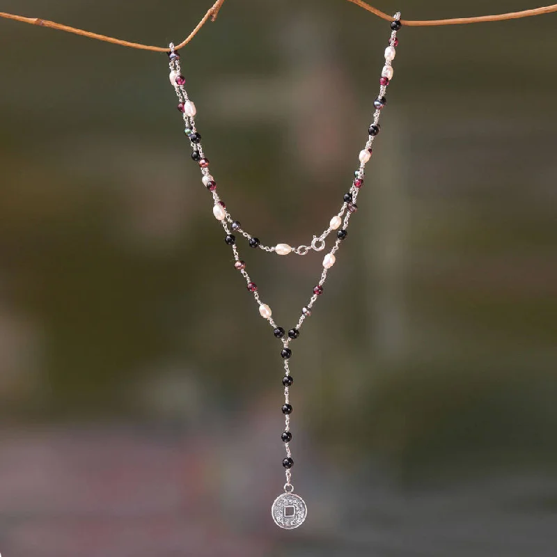 dainty moon pendant necklace-Handmade Silver 'Pis Bolong' Multi-gemstone Necklace (5 mm) (Indonesia)