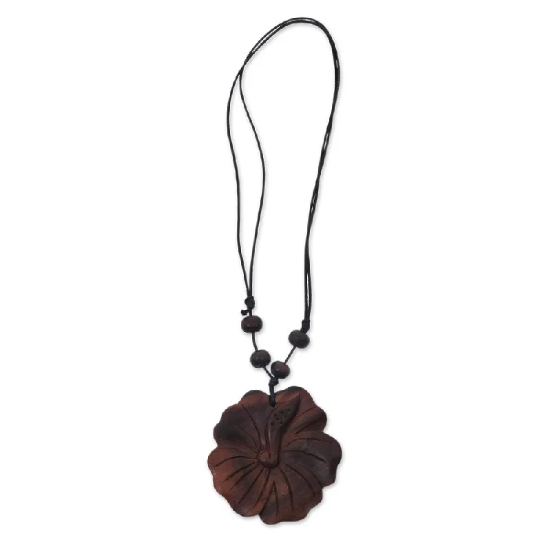 birthstone charm necklace for mom-Handmade Sono Wood 'Shoe Flower' Necklace (Indonesia)