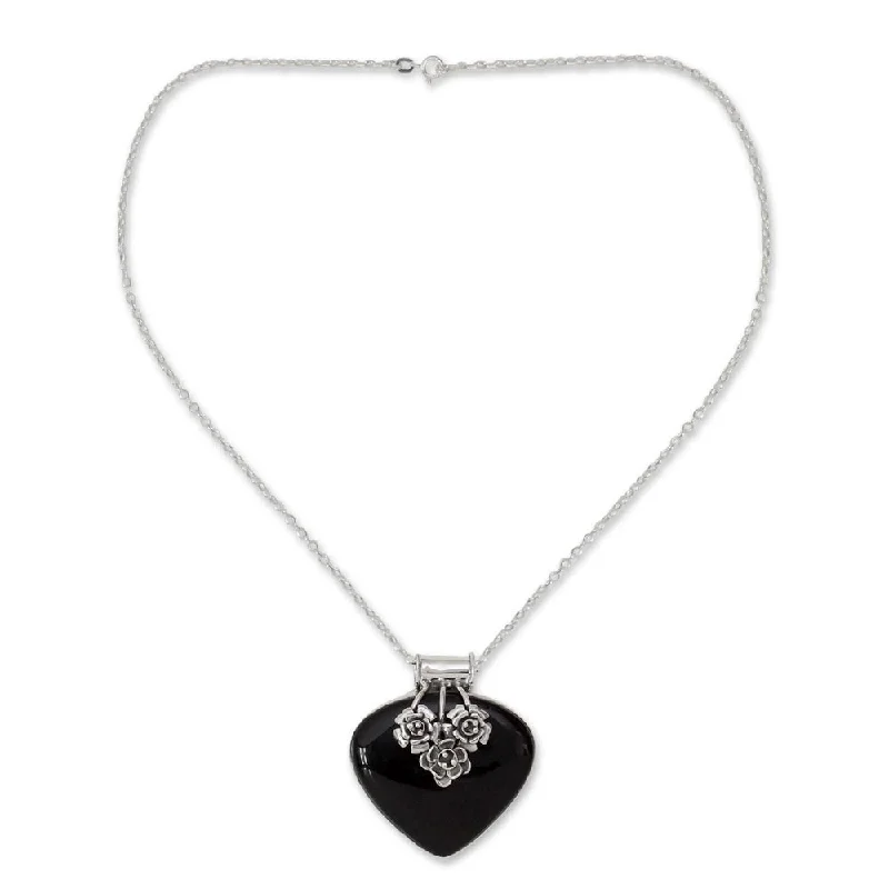 customized silver heart pendant necklace-Handmade Sterling Silver 'Love Declared' Onyx Necklace (India)