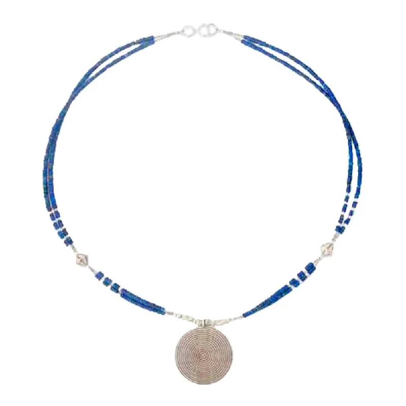 delicate letter pendant necklace-Handmade Sterling Silver 'Mind Journey' Lapis Lazuli Necklace (Thailand) - 7'6" x 9'6"