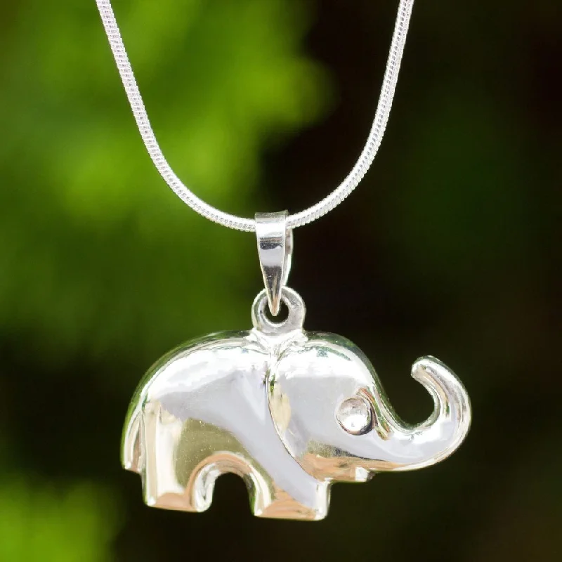 custom zodiac sign necklace-Handmade Sterling Silver 'Petite Pachyderm' Necklace (Thailand) - 7'6" x 9'6"