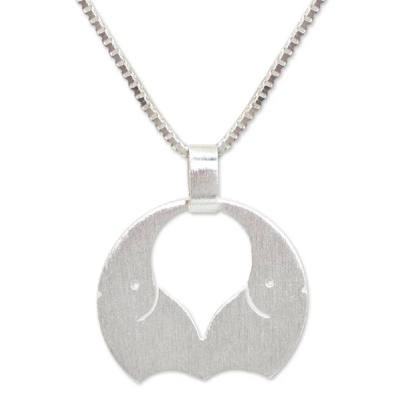 engraved pendant necklace for daughter-Handmade Sterling Silver 'Romantic Elephants' Pendant Necklace (Thailand) - 7'6" x 9'6"