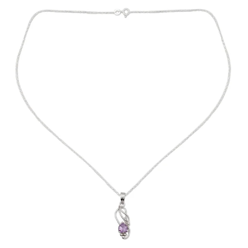 unique gold pendant necklace for women-Handmade Sterling Silver 'Shy Heart' Amethyst Necklace (India)