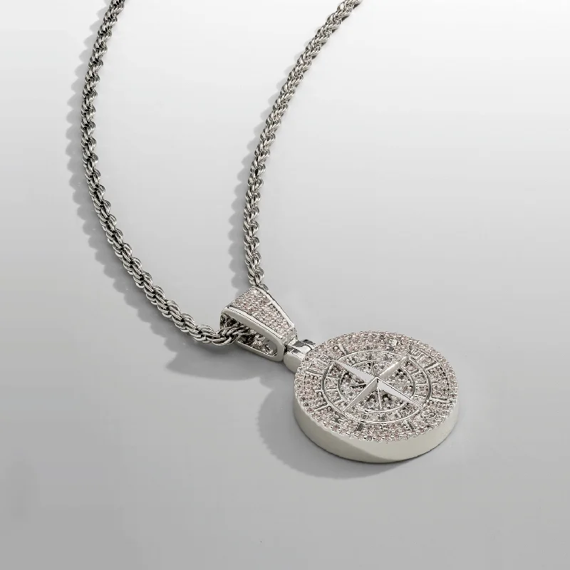 crystal teardrop pendant for necklace-Iced Compass Pendant (Silver)