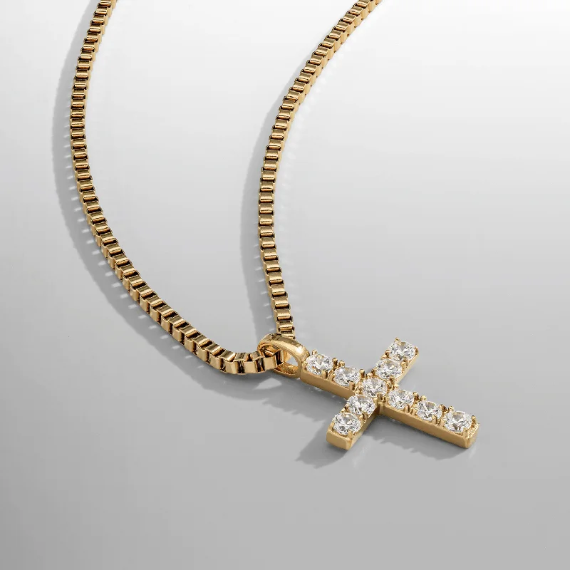 layered gold pendant necklace-Iced Cross (Gold)