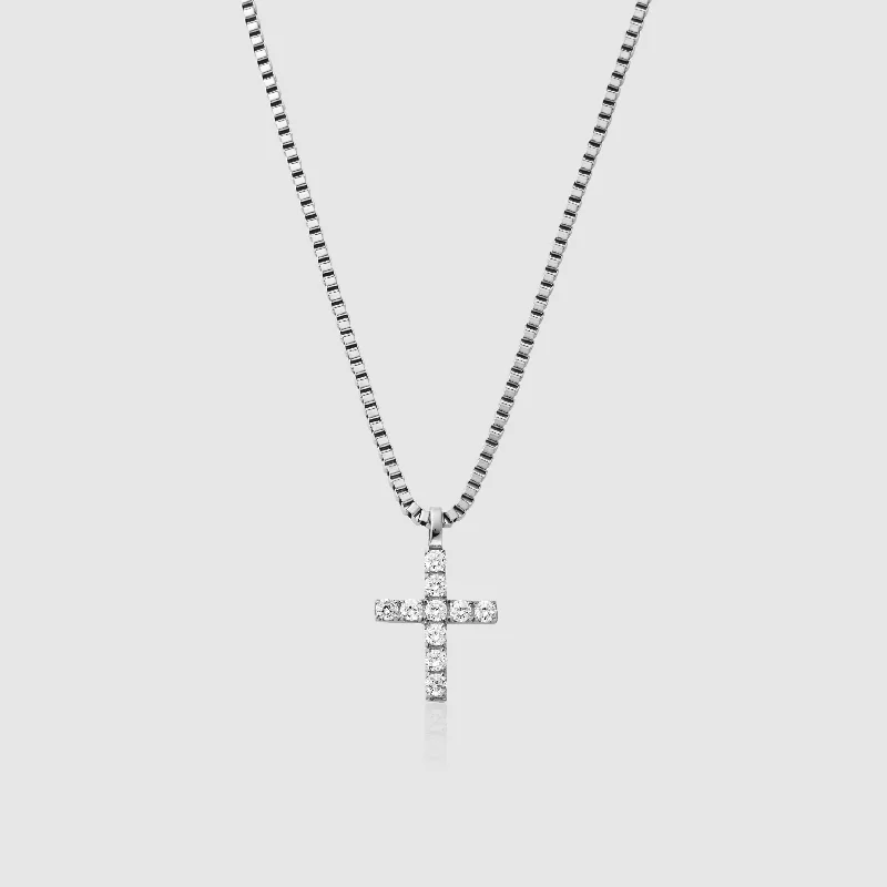 custom gemstone charm necklace-Iced Cross (Silver)