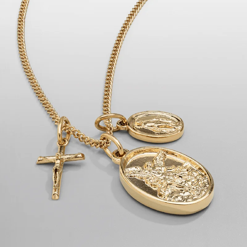 custom pendant necklace with charm-Jesus & Mary (Gold)