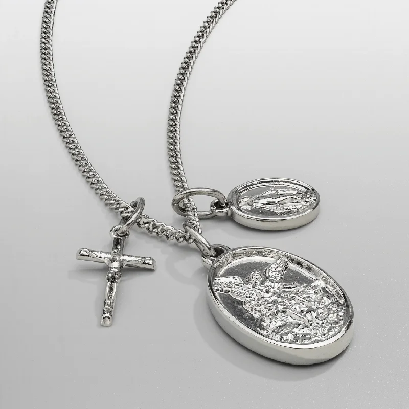 silver custom name charm necklace-Jesus & Mary (Silver)