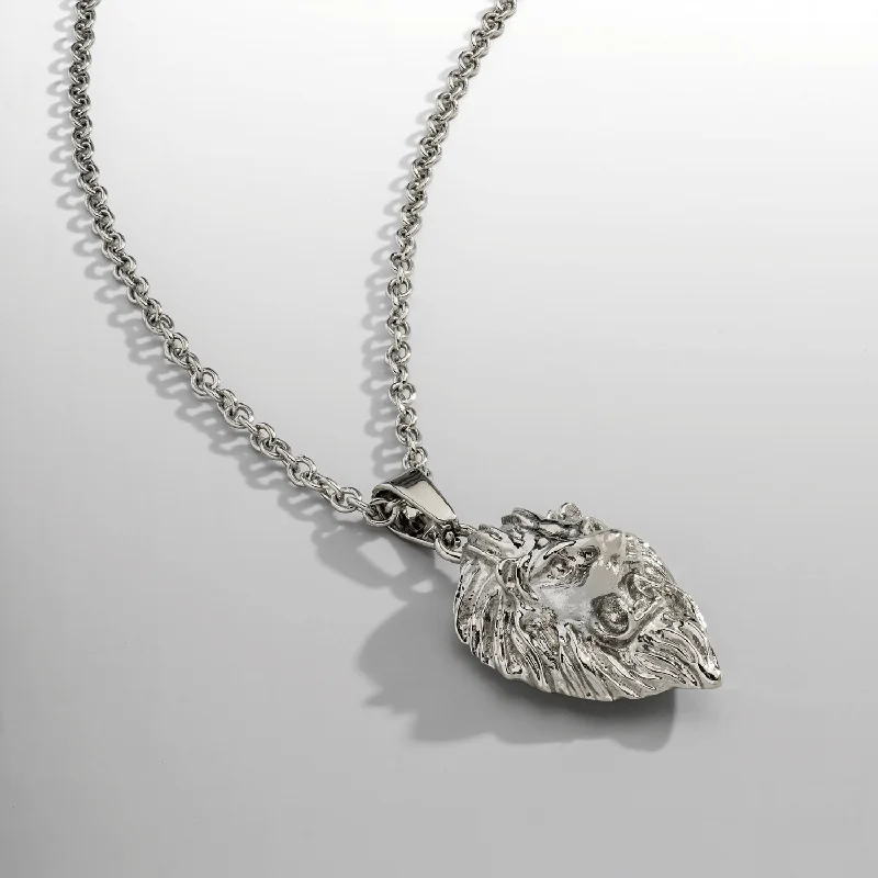 handmade gemstone heart necklace-Lion (Silver)