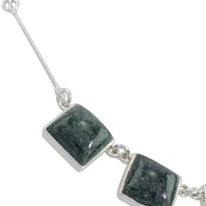 personalized necklace with custom engraving-Love's Riches Modern Square Cut Bezel Set Green Jade Pendants on 925 Sterling Silver Chain Womens Collar Necklace (Guatemala)