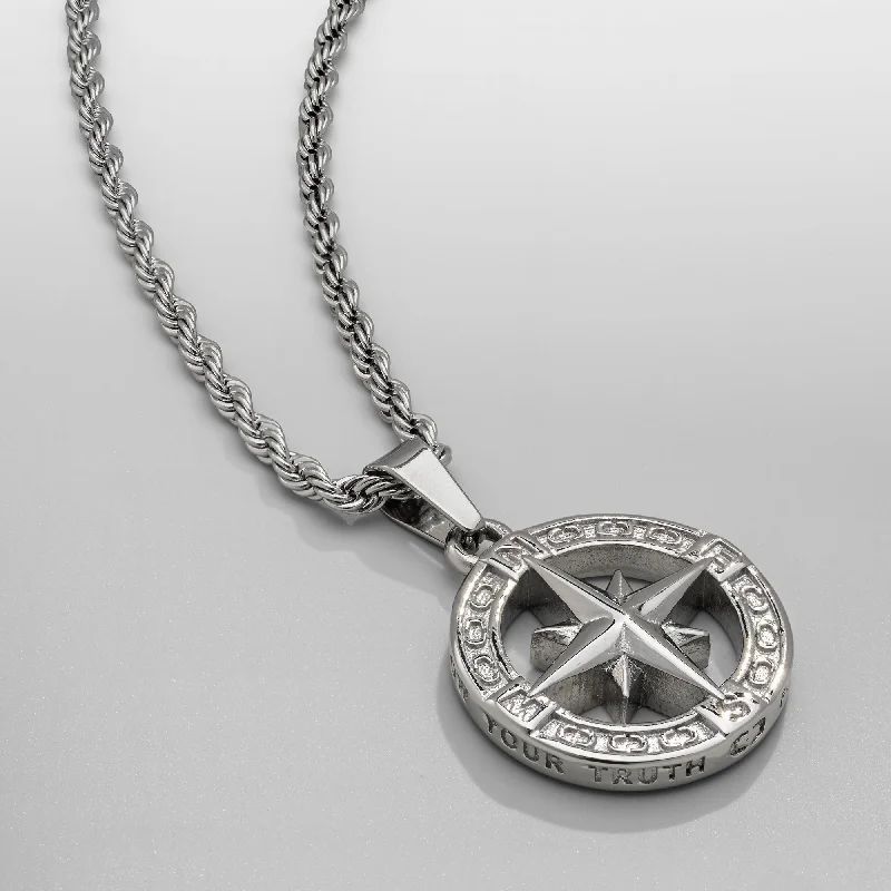 geometric pendant necklace for women-North Star (Silver)