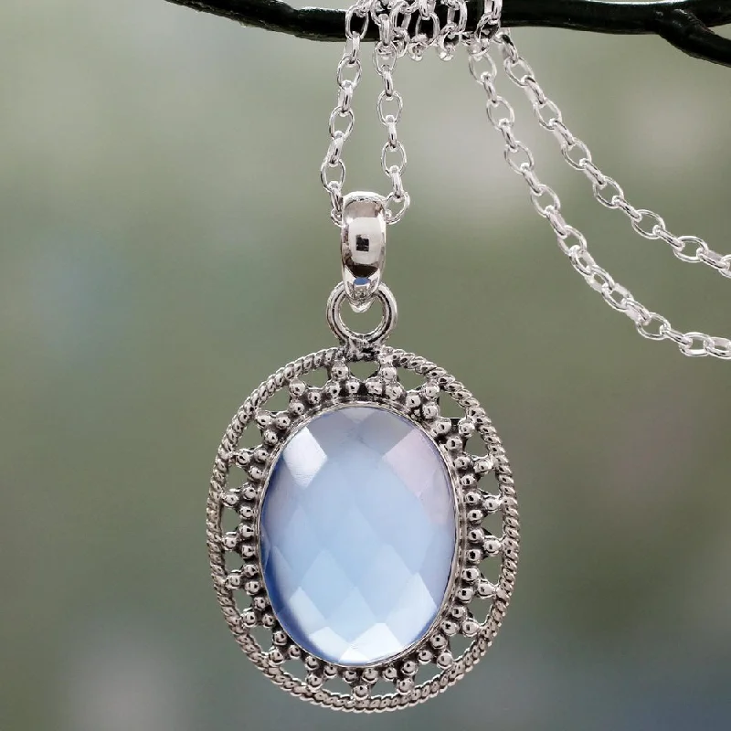 vintage gemstone necklace for women-NOVICA Handmade Sterling Silver 'Azure Ice' Chalcedony Necklace (India) - 7'6" x 9'6"