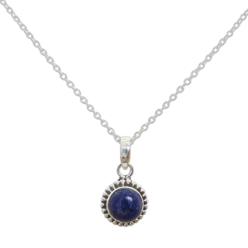 crystal quartz pendant necklace for men-NOVICA Handmade Sterling Silver 'Blue Globe' Lapis Lazuli Necklace (India) - 7'6" x 9'6"