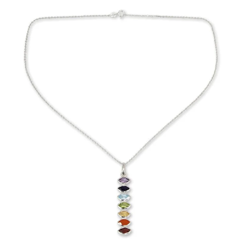 custom birthstone crystal necklace-NOVICA Handmade Sterling Silver Chakra Balance Multi-Stone Necklace (India)