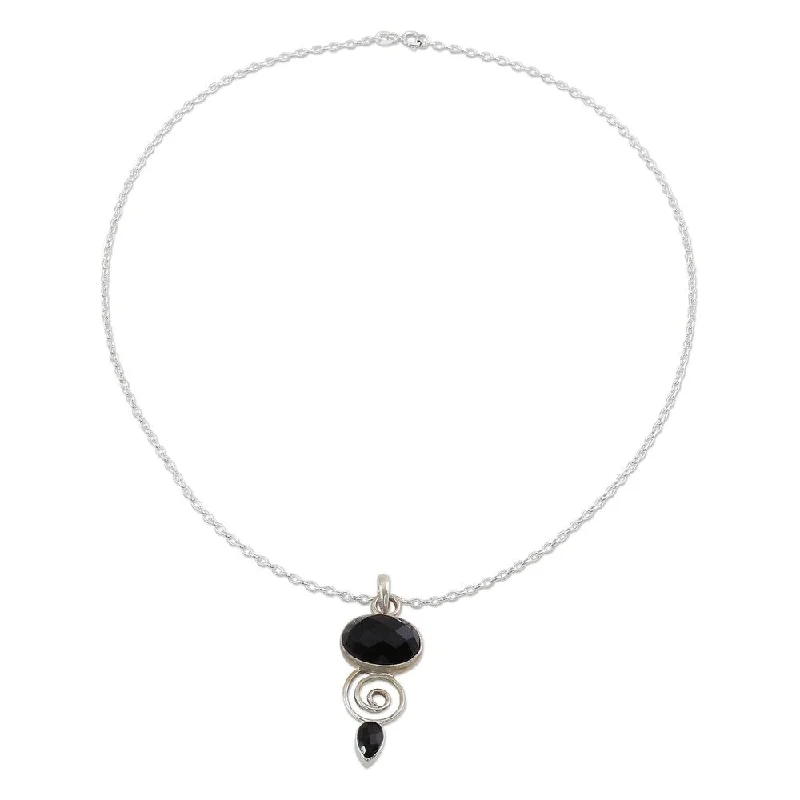 silver infinity bar necklace-NOVICA Handmade Sterling Silver 'Romantic Journey' Onyx Necklace (India) - 7'6" x 9'6"