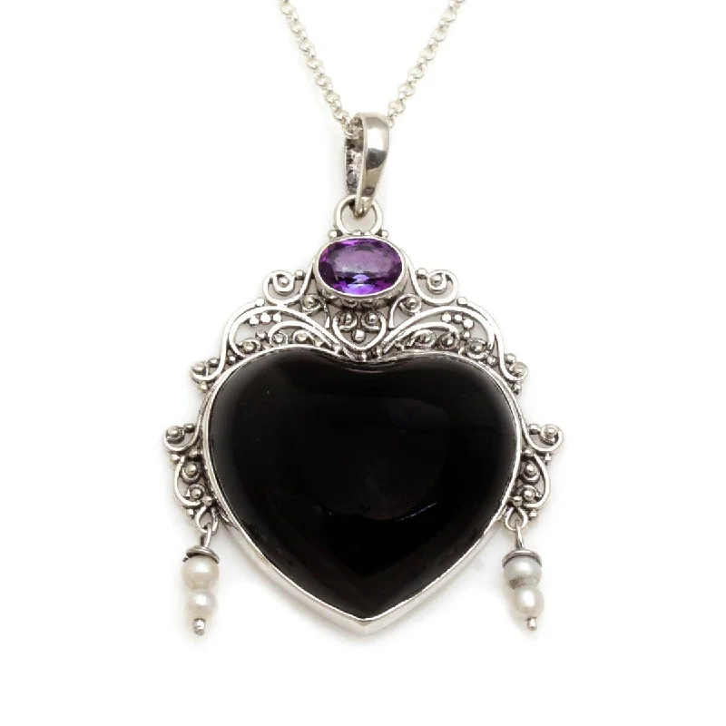 custom silver love necklace-NOVICA Love Like Midnight, Amethyst and cultured pearl pendant necklace