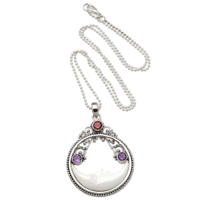 silver choker with custom charm-NOVICA Peaceful Evening, Garnet and amethyst pendant necklace