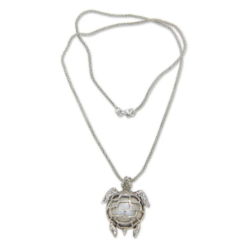 vintage crystal pendant necklace-NOVICA Turtle in Moonlight, Cultured pearl pendant necklace