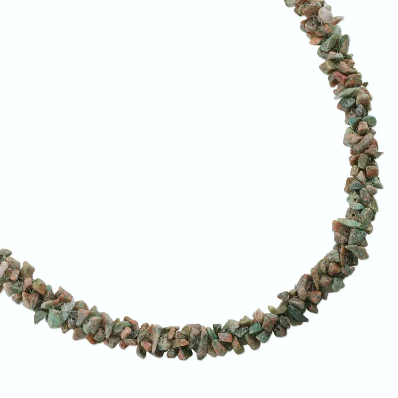 elegant heart-shaped gold necklace-Nylon Cord 'Autumn Garland' Unakite Strand Necklace