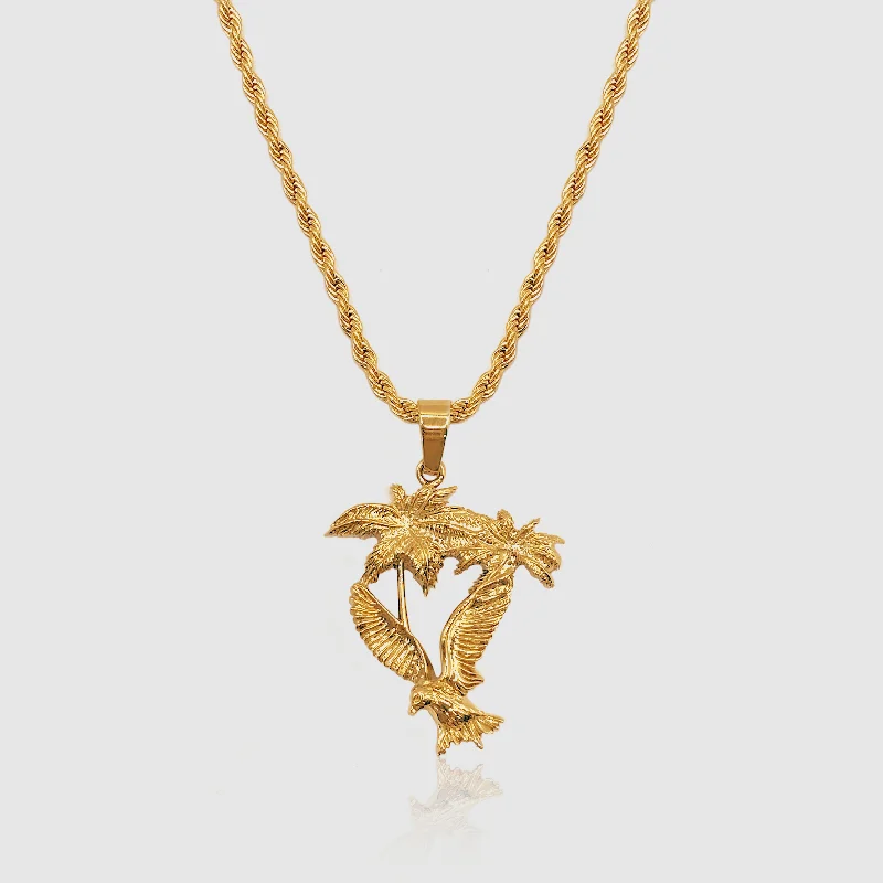 men’s personalized pendant necklace with initials-Palm & Dove Pendant (Gold)