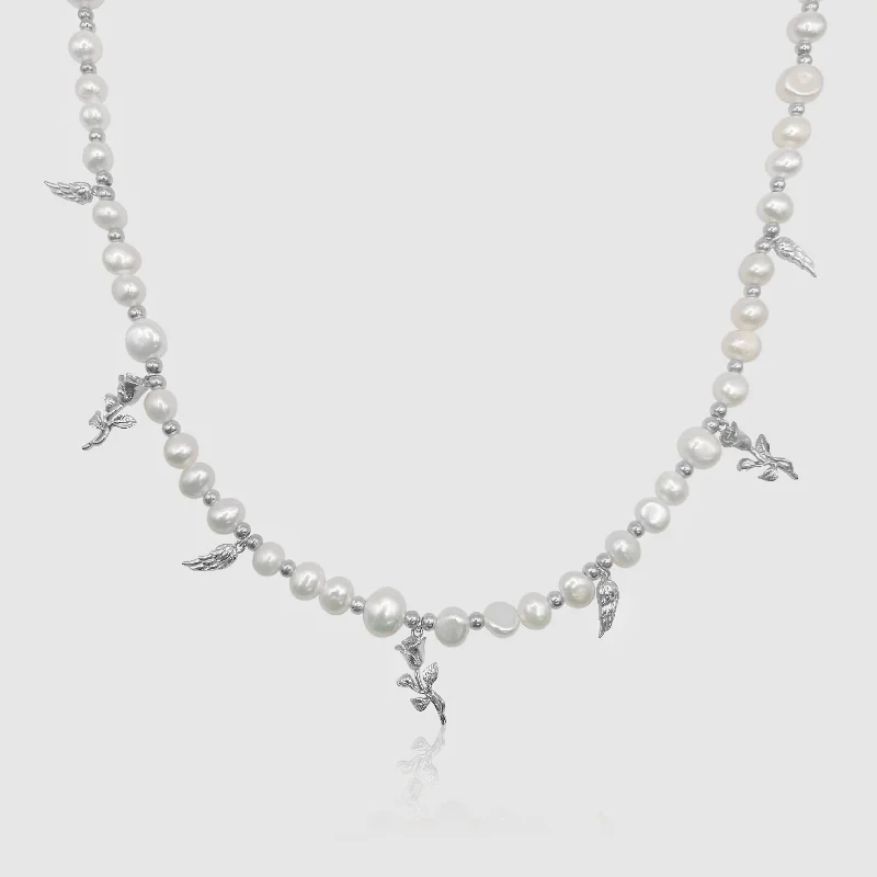 trendy crystal pendant necklace-Pendant Real Pearl Necklace (Silver)