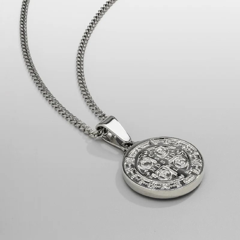 initial pendant necklace with diamond-Saint Benedict (Silver)