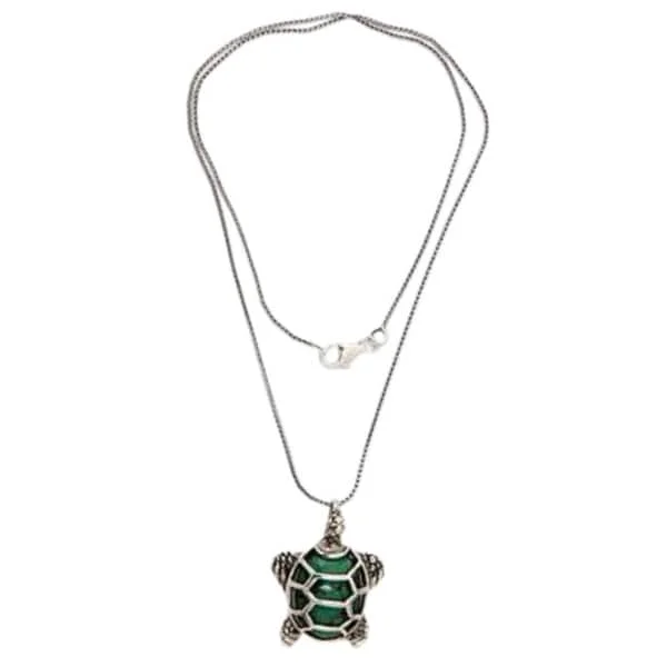 gemstone infinity necklace-Sterling Silver 'Chelonia Turtle' Recon Turquoise Necklace - 7'6" x 9'6"