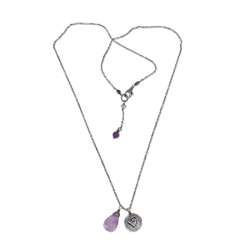 engraved pendant necklace for daughter-Sterling Silver 'Inspiring Heart' Amethyst Necklace - 7'6" x 9'6"