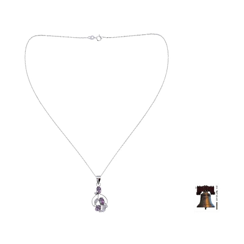 gold heart-shaped pendant necklace-Sterling Silver 'Wine Delight' Amethyst Necklace (India)