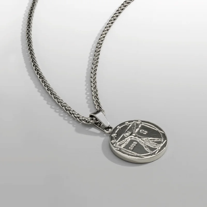 engraved diamond pendant necklace-Vitruvian (Silver)