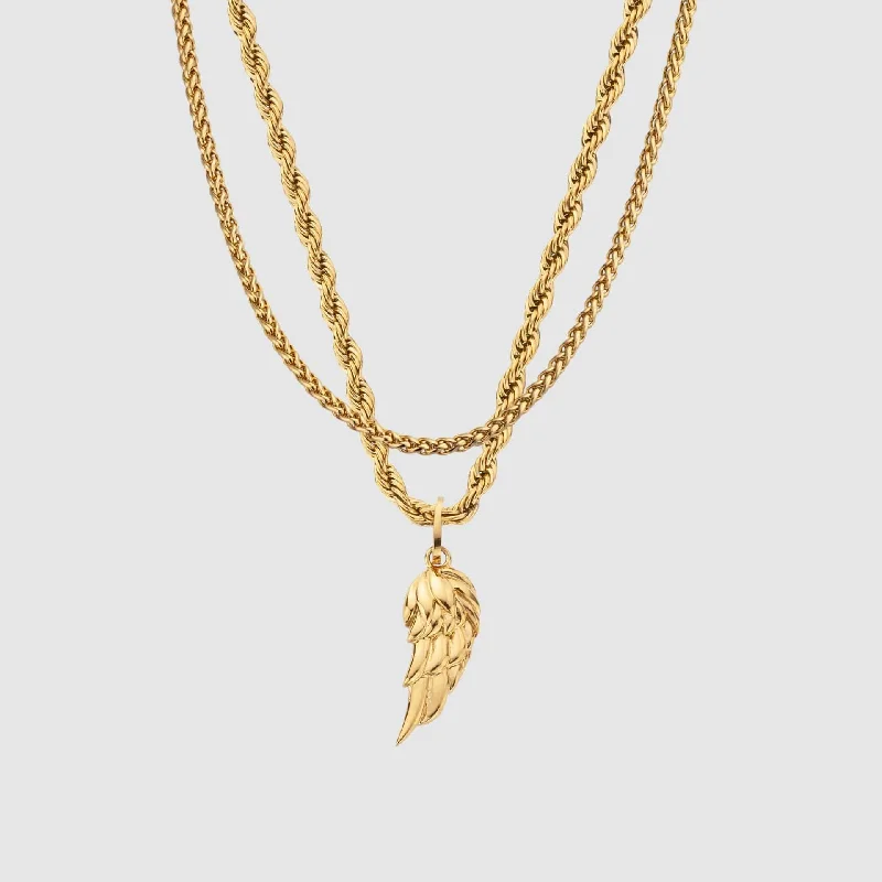 custom gold heart pendant necklace-Wing Set (Gold)