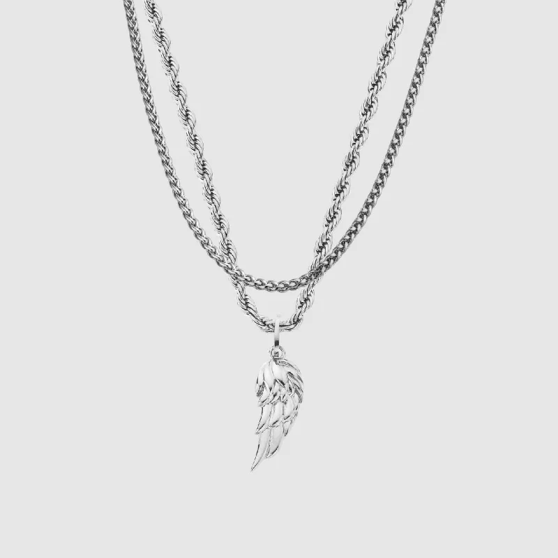 men’s customized silver necklace-Wing Set (Silver)