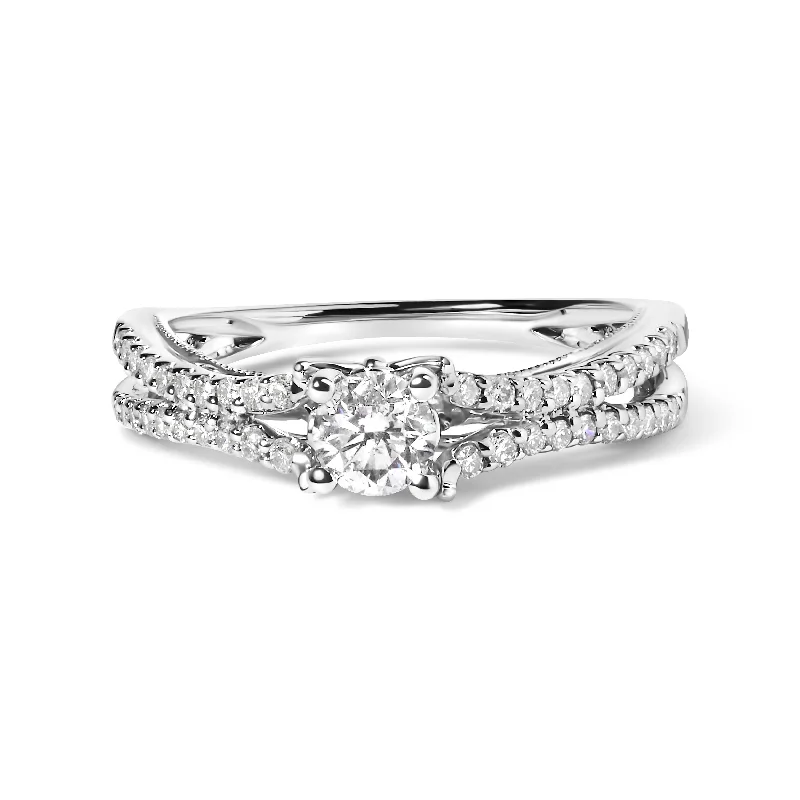 men’s wedding bands with diamonds and carbon fiber-14K White Gold 5/8 Cttw Diamond Split Shank Engagement Ring