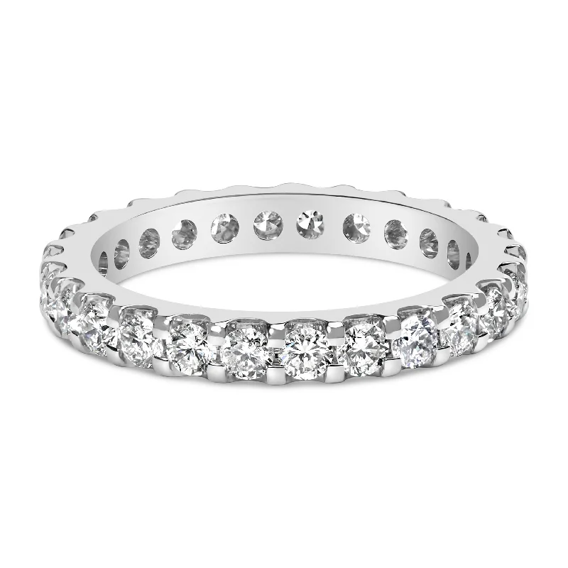 women’s engagement rings with marquise-cut diamonds-14K White Gold Shared Prong Set Round Diamond Eternity Band Ring