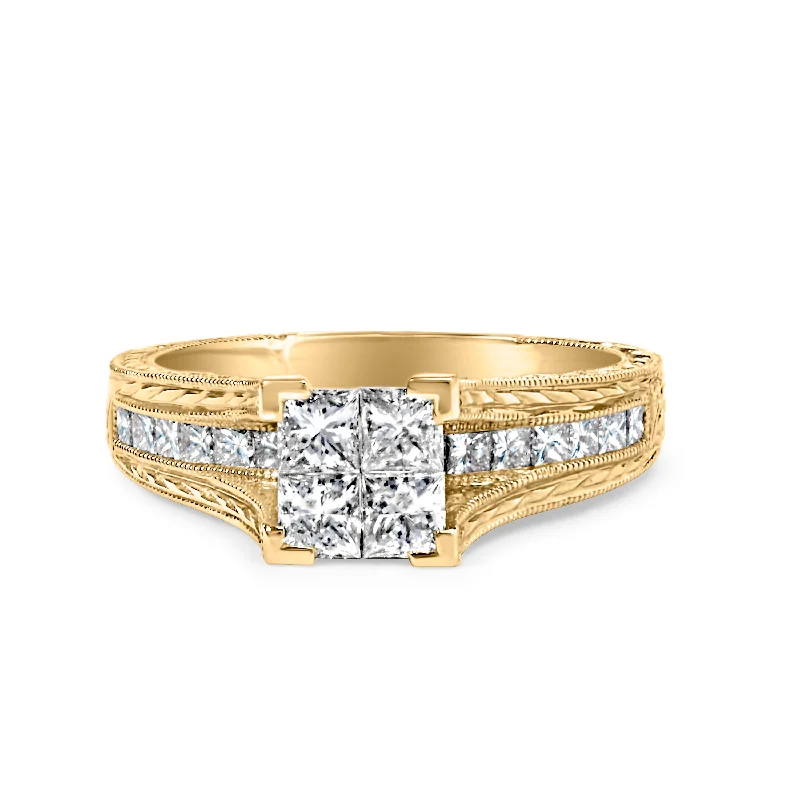 engagement rings with emerald-cut sapphires-14K Yellow Gold 1.0 Cttw Princess Composite Diamond Engagement Ring