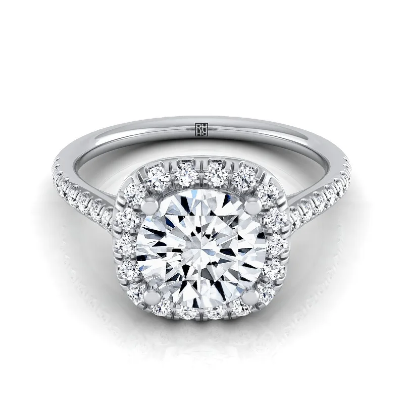 women’s rings with diamond pave settings-Platinum Round Brilliant Diamond Simple Prong Set Halo Engagement Ring -1/3ctw