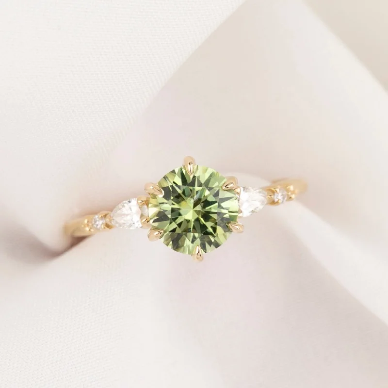 women’s engagement rings with square diamonds-Estel Fleur Petal Ring 1.82ct Green Montana Sapphire, 14k Yellow Gold (One of a kind)